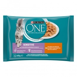 12xPurinaONESensitiveAdultMaaltijdzakjesKattenvoerNatKipWortel4x85gr