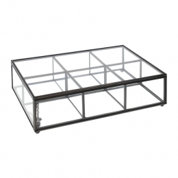 QUVIOTheedoos-Glas-Metaal-Zwart-6vakjes