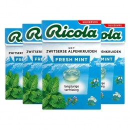 4xRicolaFreshMintSuikervrijDoosje50gr