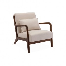 sweeek-Scandinavischefauteuilmetbeigestofenwalnotenhout