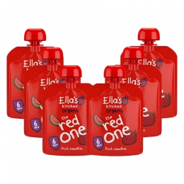 6xEllasKitchenKnijpzakjeFruitSmoothie6mBanaanAardbeiAppelFramboosWatermeloen90gr