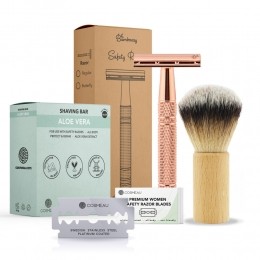 BamboozySafetyRazorAluminiumStarterkitScheerkwastScheerzeepRosGoud1set