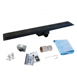 MatZwarteRVSDouchegootFlensmetUitneembaarSifon20x7cm67cmDiepMATZWARTROOSTER
