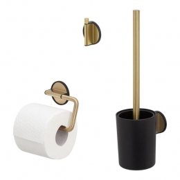 TigerTuneToiletaccessoireset-ToiletborstelmetHouder-ToiletrolhouderzonderKlep-Handdoekhaak-MessingGeborsteldZwart