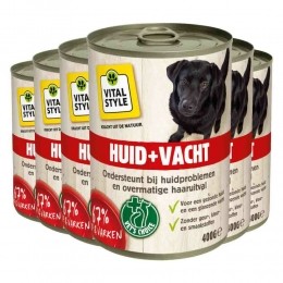 6xVitalstyleHondenvoerBlikHuidVacht400gr