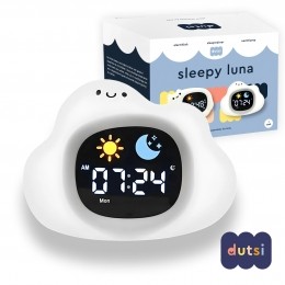 Dutsi-SlaaptrainerKinderen-SleepyLuna-Wolkje-MetWekkerWitteRuisNachtlampje-HelptbijeenGezondSlaapritme