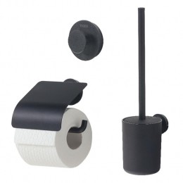 TigerUrbanToiletaccessoireset-ToiletborstelmetHouder-ToiletrolhoudermetKlep-Handdoekhaak-Zwart