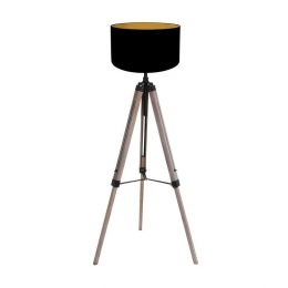 MexliteVloerlampTriekDriepootinclLinnenKapZwart-Goud40cm