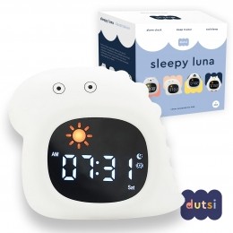 Dutsi-SlaaptrainerKinderen-SleepyLuna-Dino-MetWekkerWitteRuisNachtlampje-HelptbijeenGezondSlaapritme