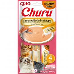 CiaoChuruPureeKattensnackSalmonChicken4x14gr