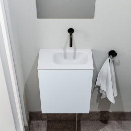ZaroPollytoiletmeubel40cmclaymetwittewastafelzonderkraangatrechts