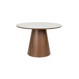 HousecraftLivingAlmiraEettafelRond115cmHoutWitBruindonker
