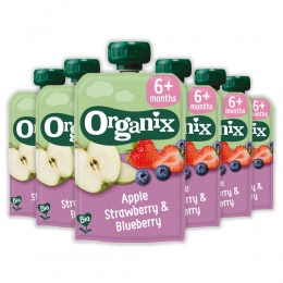 6xOrganixKnijpfruit6mAppelAardbeiBlauweBes100gr