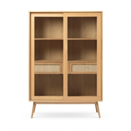 OlivineBoasHoutenVitrinekastmetLade-B110cm-Naturel