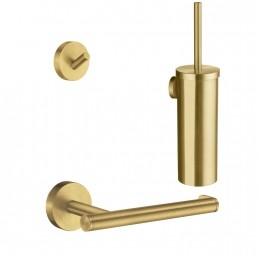 AccessoiresSetSmedboHomeToiletborsetlhouderMetHandoekhaakenToiletrolhouderRondMatGoud