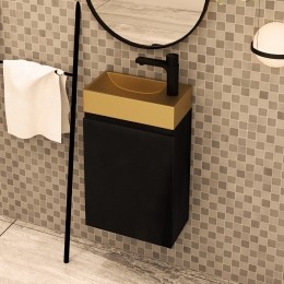 MDInteriorBlessedtoiletmeubelzwartmangohoutlinksmetfonteinmatgoudrechts