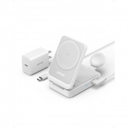 AnkerMagGoMagneticWirelessCharger15WFoldable3-in-1withChargerBundleEUPlugOpladerWit