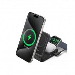 AnkerMagGoMagneticWirelessCharger15WFoldable3-in-1withChargerBundleEUPlugOpladerZwart