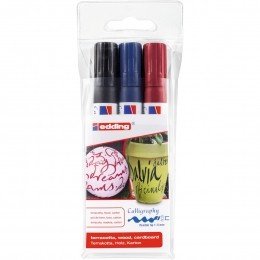 edding1455kalligrafiemarkerset-3stuks-zwartblauwrood