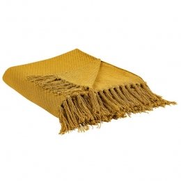 Beliani-YARSA-Plaid-Mosterdgeel-125x150cm-Katoen