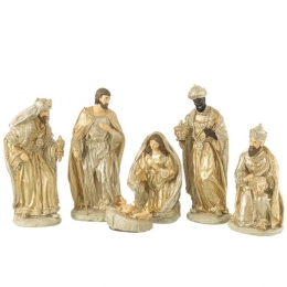 J-LinedecoratieKerststal6delig-polyresin-zilvergoud