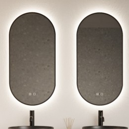 SpiegelGlissDesignAura40x100cmMatZwartOvaalMetLEDVerlichtingGeintegreerdeSpiegelverwarming