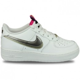 LageSneakersNikeAirForce1LV8DoubleSwooshSilverGoldBlanc