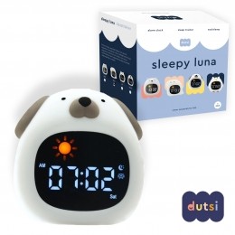 Dutsi-SlaaptrainerKinderen-SleepyLuna-Hondje-MetWekkerWitteRuisNachtlampje-HelptbijeenGezondSlaapritme