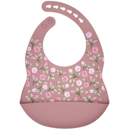 Dutsi-Siliconen-BabySlabbetje-Metopvangbakje-Roses-Roze