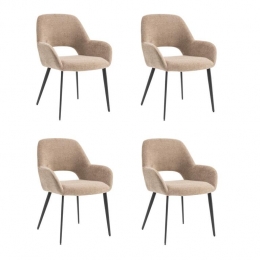 FurnihausEetkamerstoelenmetarmleuningLeviTaupeStof-Setvan4