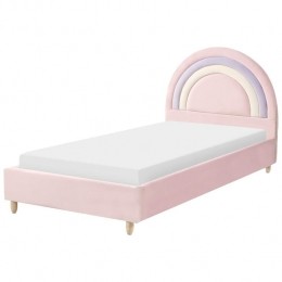 Beliani-LANDEILLAU-Eenpersoonsbed-Roze-90x200cm-Fluweel