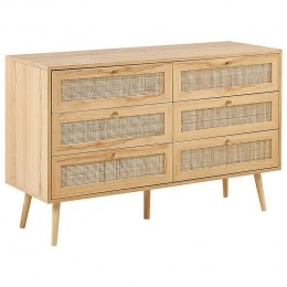 Beliani-PEROTE-Commode-6Lades-Lichtehoutkleur-Rotan