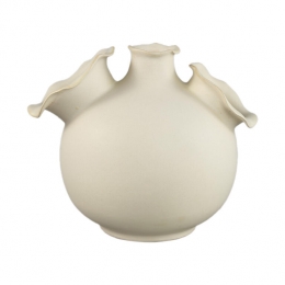 PTMDUmmeCreamRoundGlazedCeramicVaseWavyEdgesM