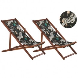 ANZIO-Strandstoelsetvan2-DonkerehoutkleurDieren-Polyester