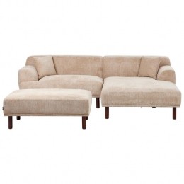 Beliani-HOLT-Hoekbankmetottomaan-Beige-Linkszijdig-Polyester