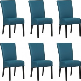 Setvan6BlauwelerenlandelijkeeetkamerstoelenJust-ToledoLeerTurquoiseblauwleer