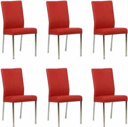 Setvan6RodelerenmoderneeetkamerstoelenComfort-ToledoLeerDucatiroodleer