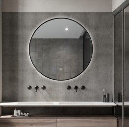 SaniclearCircleBlackrondespiegelmetLEDverlichting70cminclspiegelverwarmingmatzwart