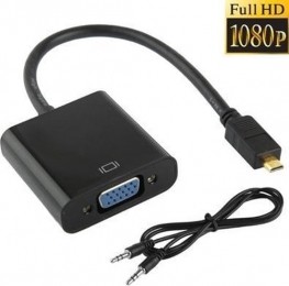 MicroHDMInaarVGAAdapterKabelmetAudioaansluiting-25cm-1080pFullHD-Zwart