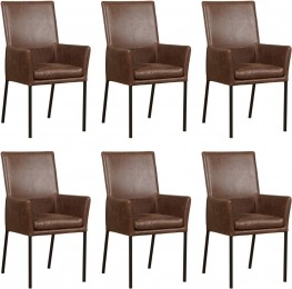 Setvan6BruinelerenmoderneeetkamerstoelenRoyal-pootvierkantzwart-VintageLeerBrownbruinleer