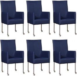 Setvan6BlauwelerenmoderneeetkamerstoelenSpark-pootrondrvsmetwiel-ToledoLeerKobaltblauwleer