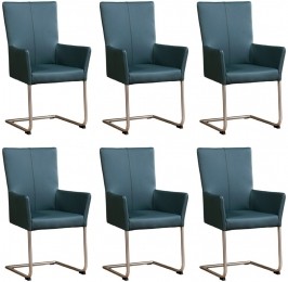 Setvan6BlauwelerenindustrileeetkamerstoelenDry-pootrondrvs-ToledoLeerWhaleblauwleer