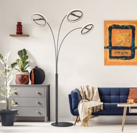 GloboLEDvloerlampDellahoogte190cmzwartdonkergrijs3-lamps