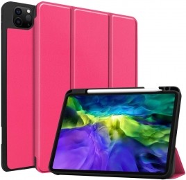 TablethoesgeschiktvooriPadAppleiPadPro2020-11inch-Tri-FoldBookCase-ApplePencilHouder-Magenta
