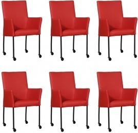 Setvan6RodelerenmoderneeetkamerstoelenComfort-ToledoLeerDucatiroodleer