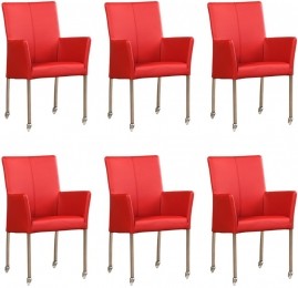 Setvan6RodelerenmoderneeetkamerstoelenComfort-ToledoLeerDucatiroodleer