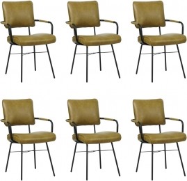 Setvan6OlijfgroenelerenindustriledesigneetkamerstoelenSolid-GranadaleerOliveolijfgroenleer