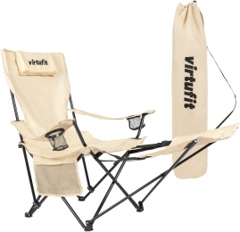 VirtuFitOpvouwbareCampingStoelmetVoetsteun-Strandstoel-Beige-Tweedekans