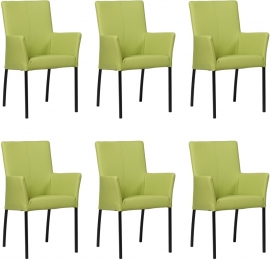 Setvan6FelgroenelerenmoderneeetkamerstoelenComfort-ToledoLeerLimefelgroenleer
