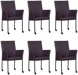 Setvan6DonkerpaarselerenmoderneeetkamerstoelenComfort-ToledoLeerMerlindonkerpaarsleer